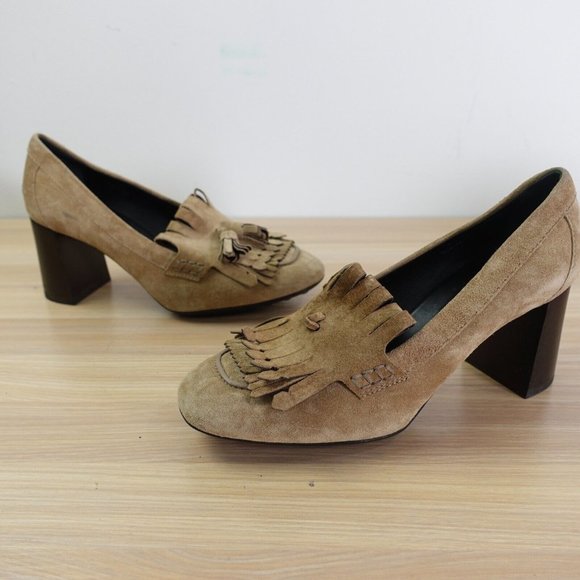 Tods Shoes Women Leather Size 35.5 Sandals Loafer Pump Heels Beige Suede 5 ITALY